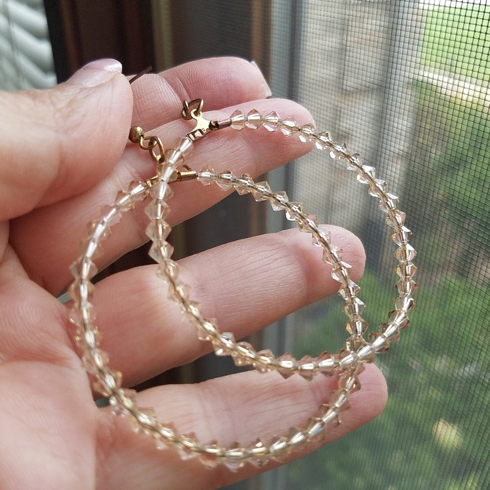 Swarovski Elements Huge Hoops Earrings Golden Shadow Crystals
